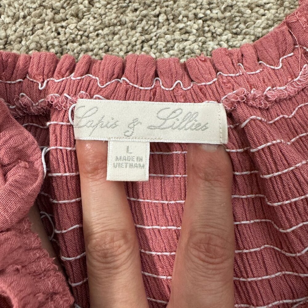 Lapis & Lillies Cottage Dress Women's Size Large Pink Midi Length Smocking JCD - Picture 7 of 9